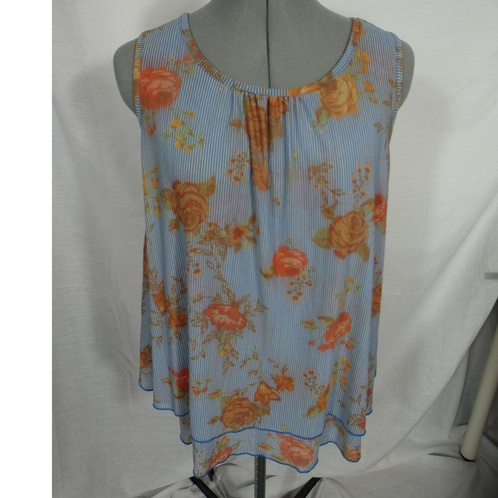 EST. 1946 Women's Small Sleeveless Floral Striped Flowy Blouse Ruffles Casual